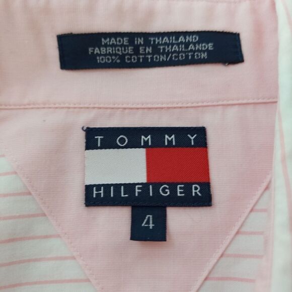 Tommy Hilfiger Striped Pink White Button Up Shirt Embroidered Logo Size 4 - Picture 3 of 6